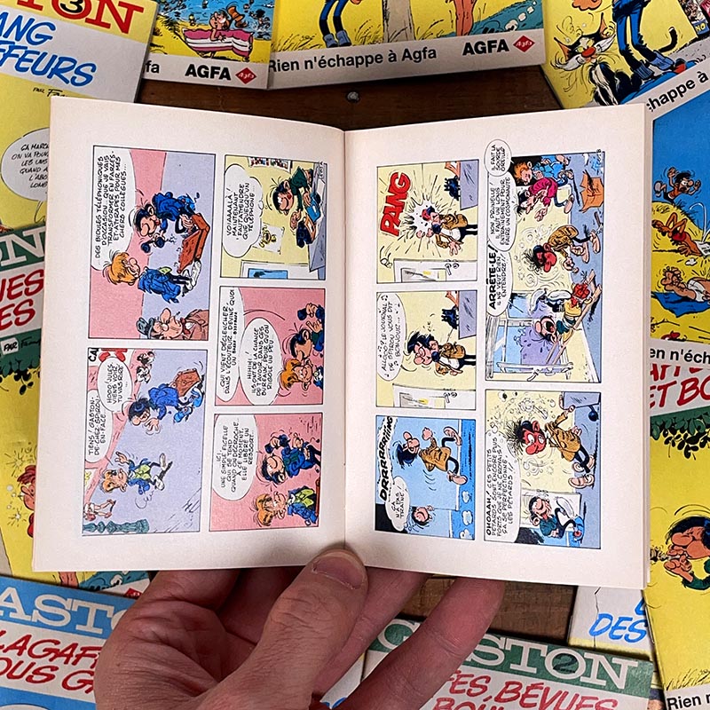mini bd gaston lagaffe bande dessinée publicitaire agfa photo cadeau miniature petite vintage 1990 1996