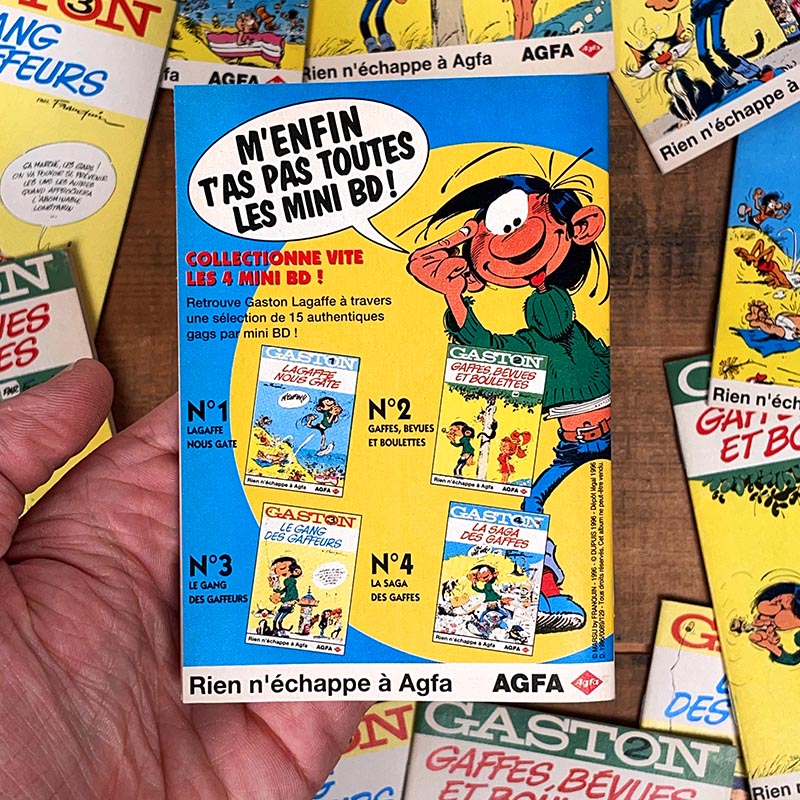 mini bd gaston lagaffe bande dessinée publicitaire agfa photo cadeau miniature petite vintage 1990 1996