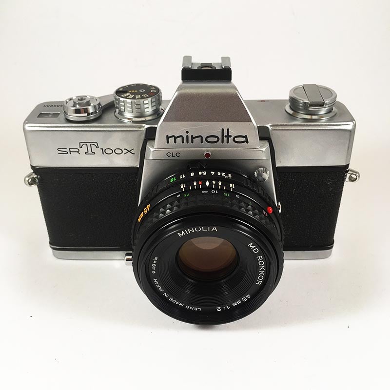 minolta srt100 srt 100X chrome ancien appareil argentique vintage 24 36 35mm objectif 45mm md rokkor 2