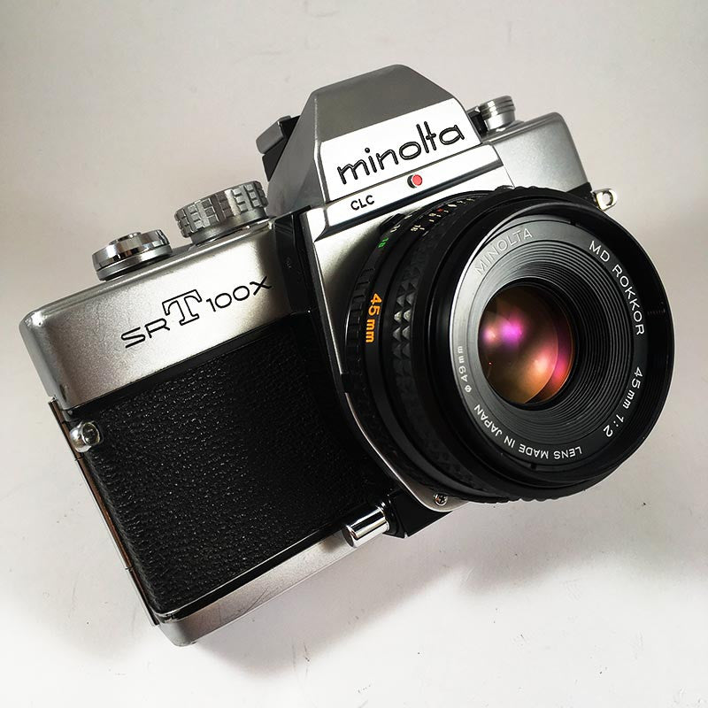 minolta srt100 srt 100X chrome ancien appareil argentique vintage 24 36 35mm objectif 45mm md rokkor 2
