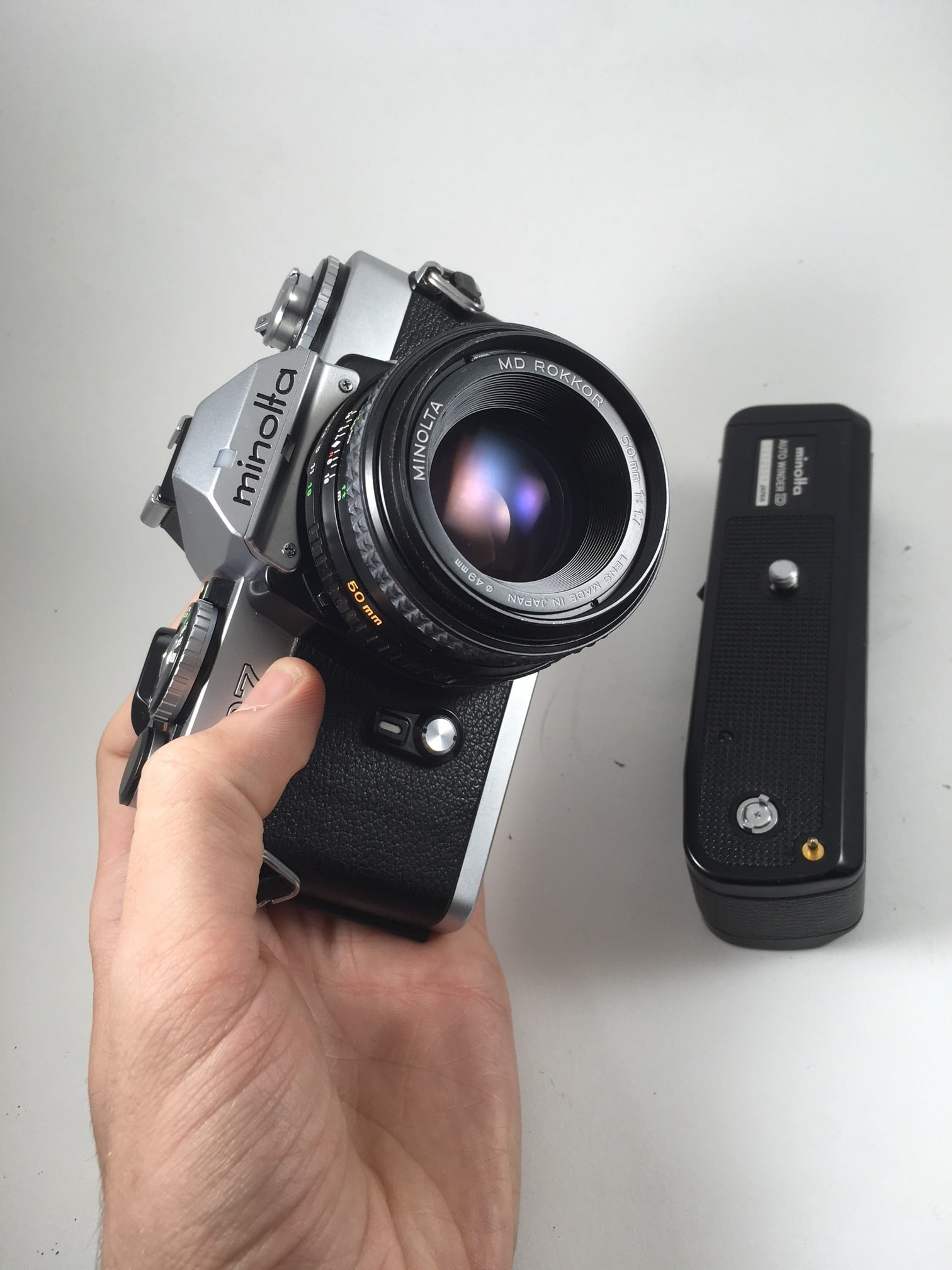 Minolta XD7 Winder & Rokkor 50mm 1.7