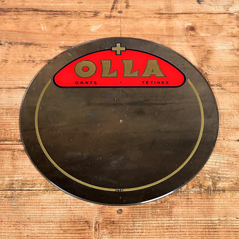 panneau rond miroir 1950 1960 olla gants tétines publicitaire