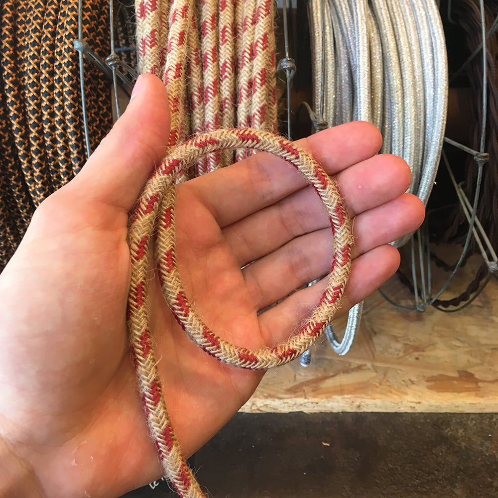 cable electrique couleur fil textile vintage tissu marine rouge rond chanvre escalade montagne coloré luminaire lampe