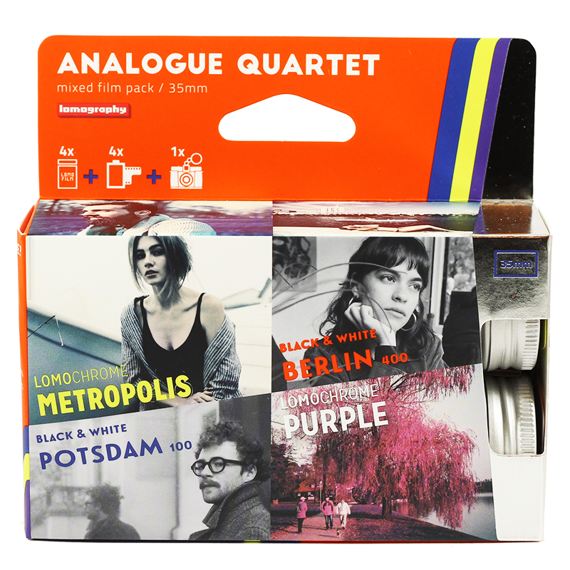 Pack 4 lomography lomo argentique film analogue quartet 100 400 iso color negative noir blanc couleur
