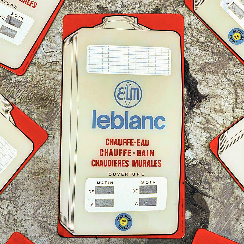 leblanc chauffe eau quincaillerie pancarte vitrine miroir ancien vintage bépicerie 1970 1980