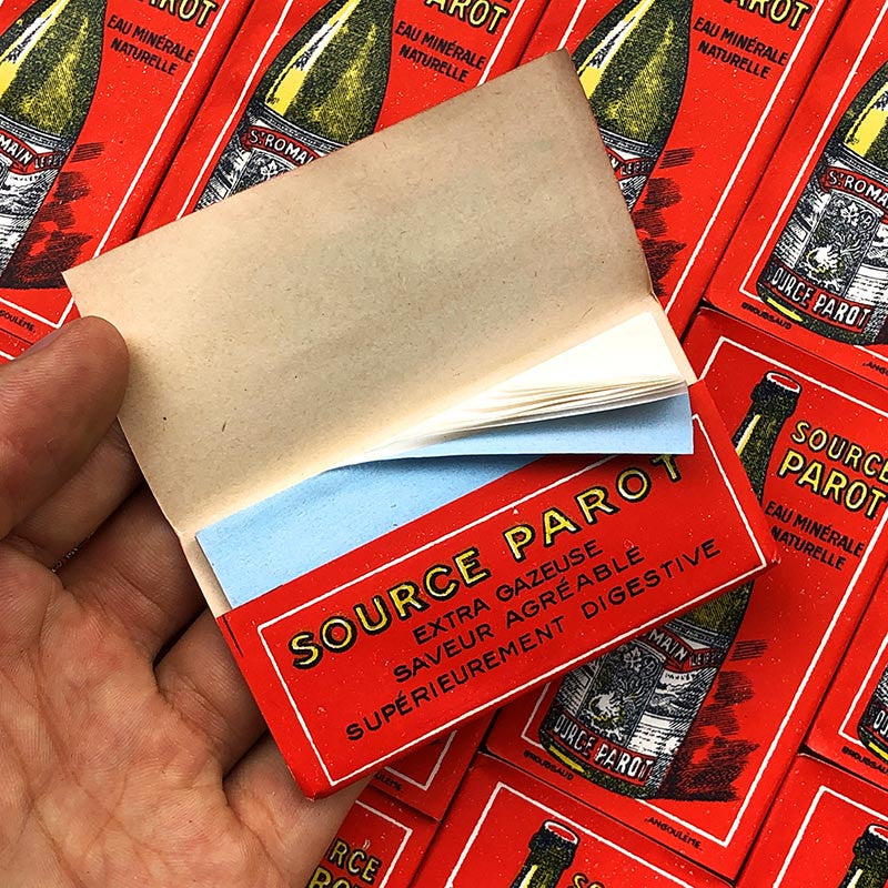 papier feuille a rouler cigarette publicitaire source parot eau minerale bouteille ancien vintage 1930 tabac