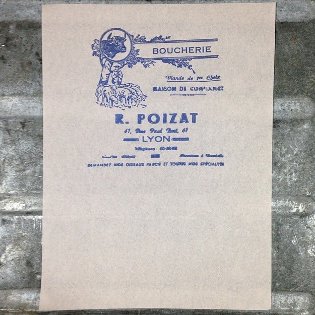 raymond poizat boucherie lyon papier emballage viande Lyon 1960