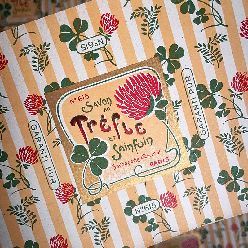 ancien vintage feuille Papier d'emballage Savon au Trèfle et Sainfoin de la Savonnerie Remy Paris 1930 1940