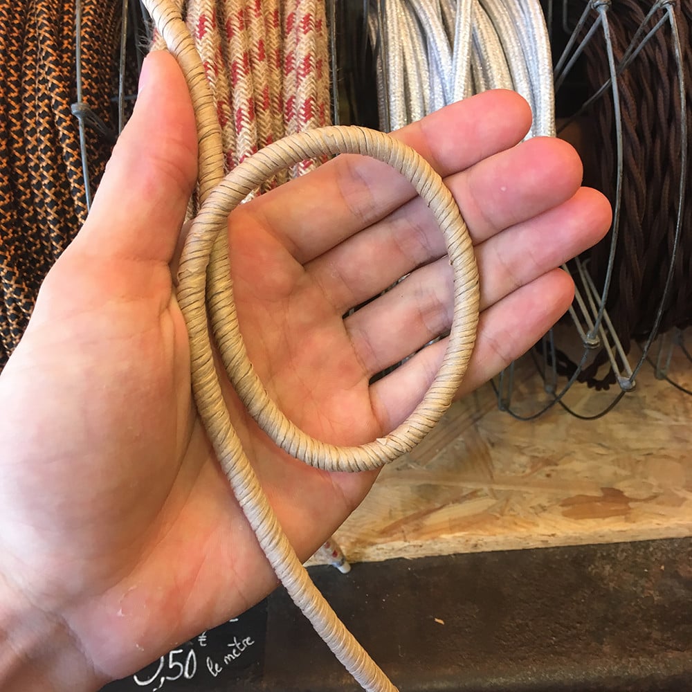 cable electrique fil textile vintage papier tressé raphia rafia textile rond