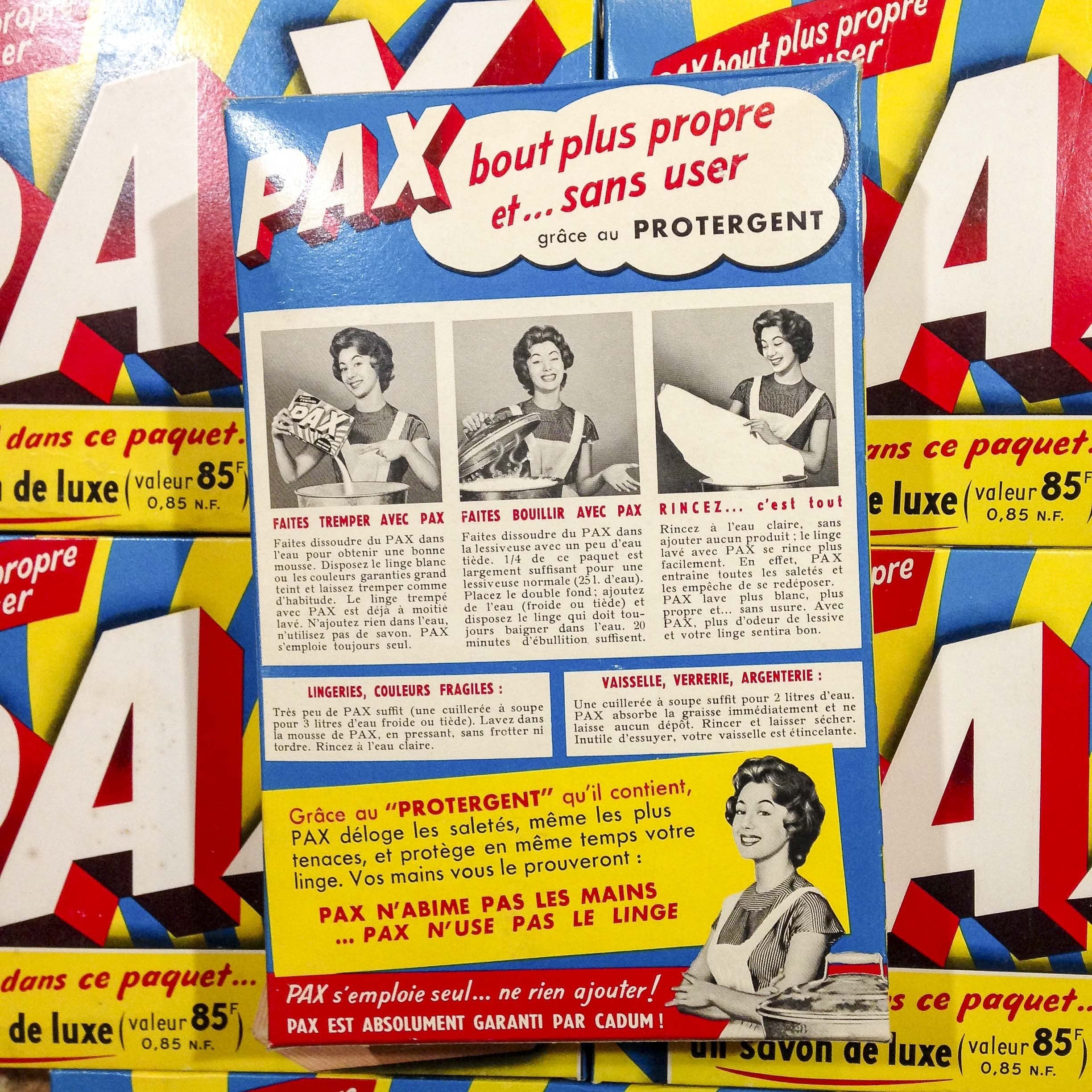 paquet lessive pax ancien vintage carton boite épicerie 1960