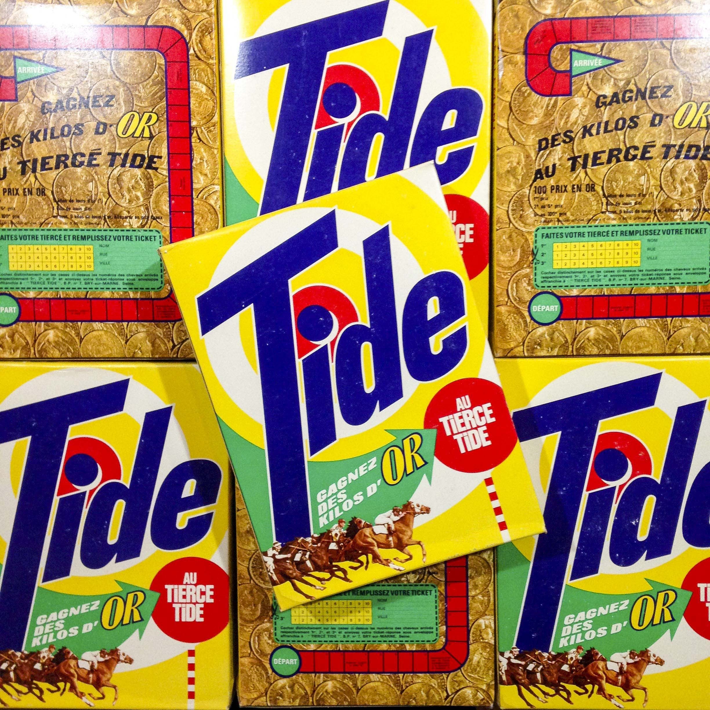 paquet lessive tide tiercé jeu ancien vintage carton boite épicerie 1950