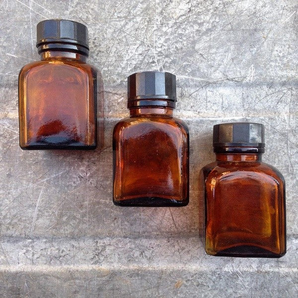 petit bocal flacon verre orange 1930 armée vintage 60ml 0.06l ether pharmacie