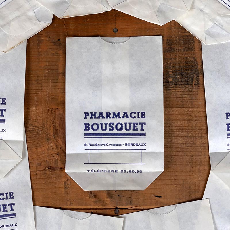 sachet ancien soufflet pharmacie bousquet bordeaux 1950