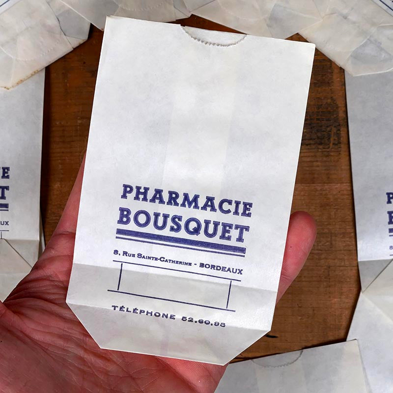 sachet ancien soufflet pharmacie bousquet bordeaux 1950
