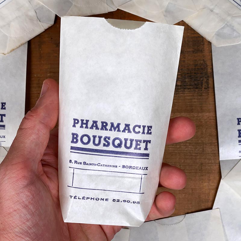 sachet ancien soufflet pharmacie bousquet bordeaux 1950