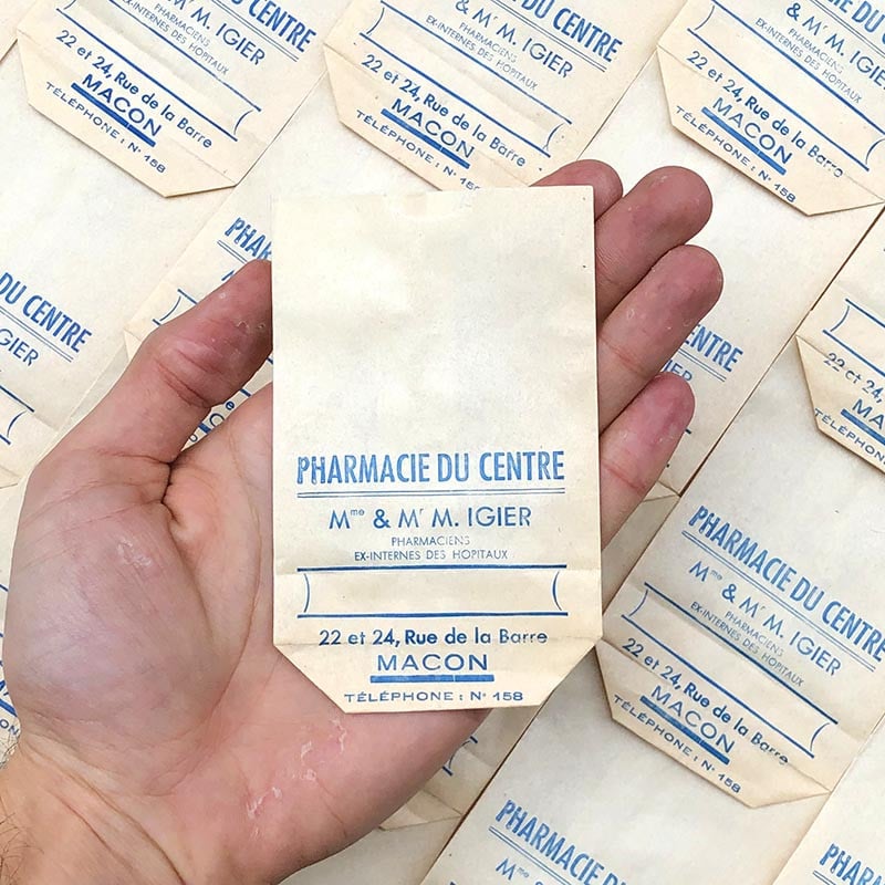 sachet pharmacie du centre m mme igier macon ancien stock vintage 1940 1930 emballage soufflet
