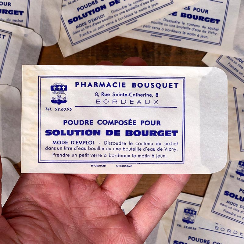 sachet ancien pharmacie bousquet bordeaux solution de bourget petite taille 1950