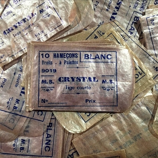 sachet ancien papier hameçons supérieurs pêche vintage magasin 1930 rose crystal
