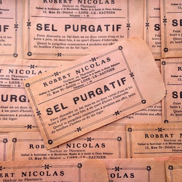 petit sachet rose sel purgatif vintage ancien 1940 1930 pharmacie emballage