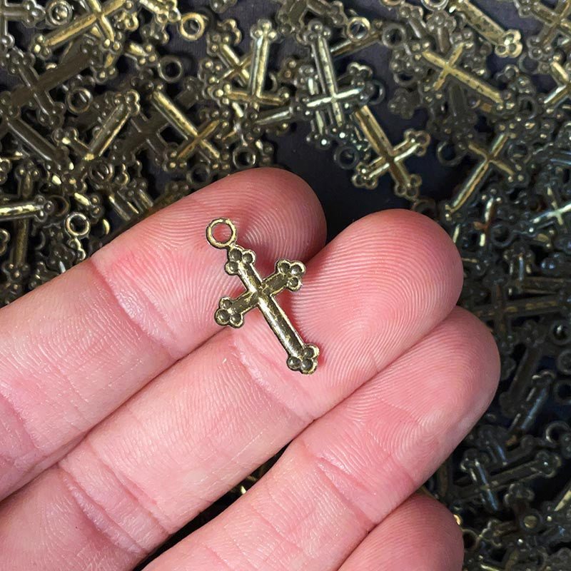 petite croix de chapelet ancienne vintage 1920 1930 métallique métal chrétien christ religieux