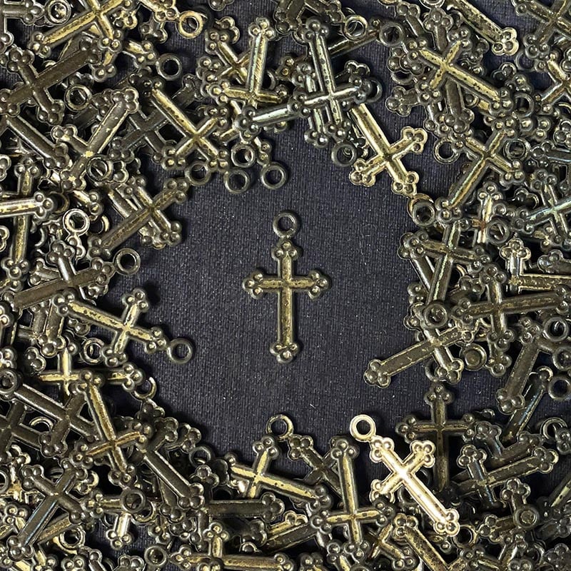 petite croix de chapelet ancienne vintage 1920 1930 métallique métal chrétien christ religieux