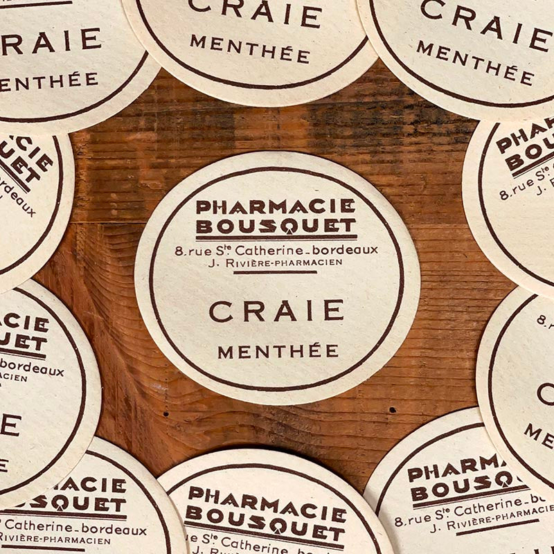 étiquette ancienne de pharmacie bousquet bordeaux vintage 1930 craie menthée