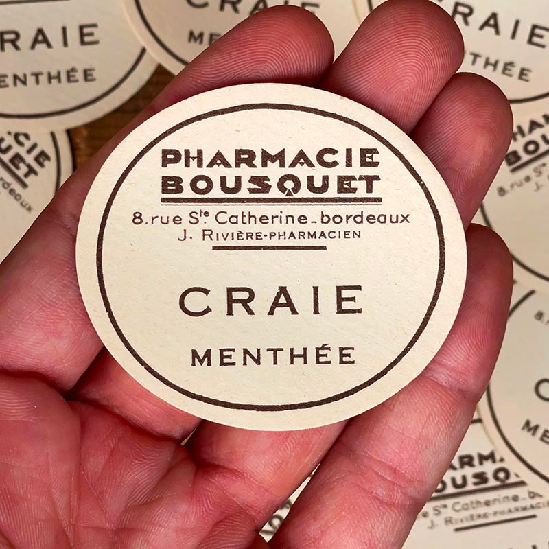 étiquette ancienne de pharmacie bousquet bordeaux vintage 1930 craie menthée