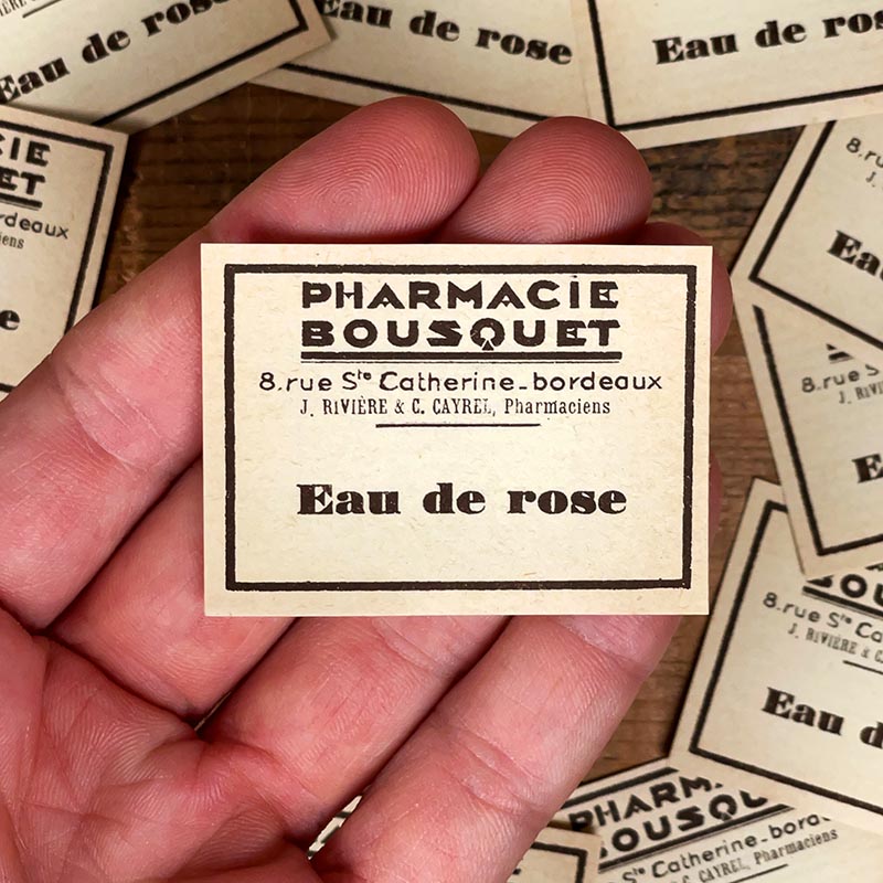 étiquette ancienne de pharmacie bousquet bordeaux vintage 1930 eau de rose
