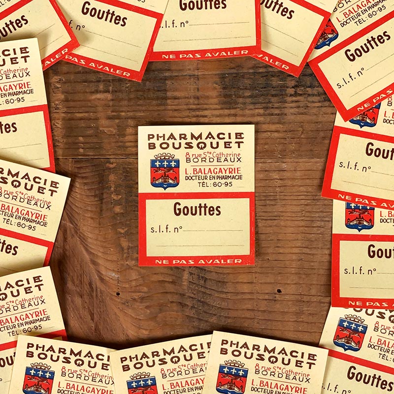 étiquette ancienne de pharmacie bousquet bordeaux vintage 1930 gouttes