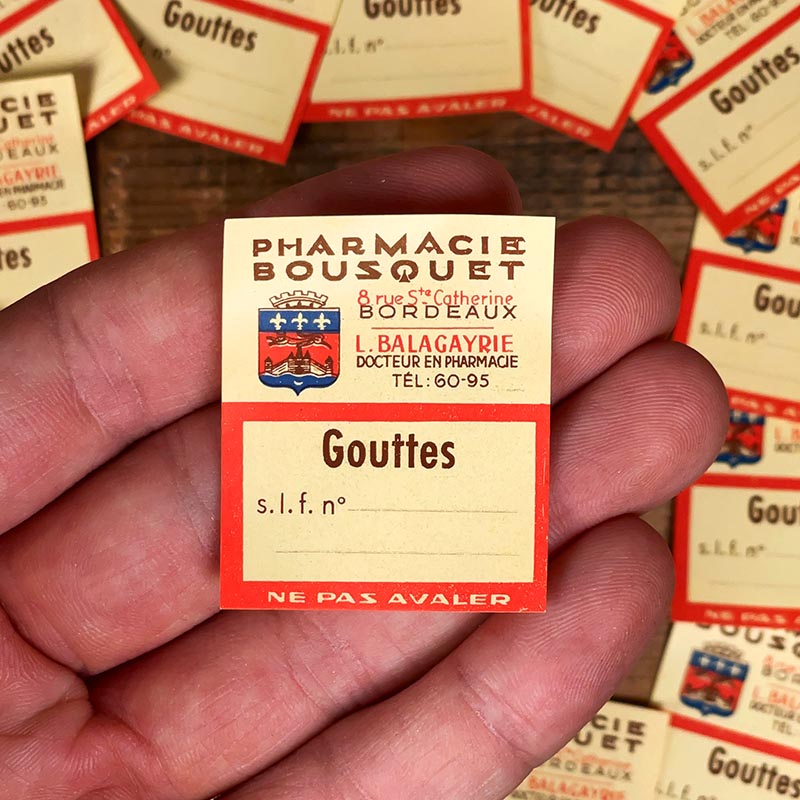 étiquette ancienne de pharmacie bousquet bordeaux vintage 1930 gouttes