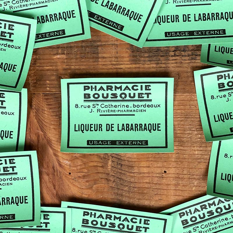 étiquette ancienne de pharmacie bousquet bordeaux vintage 1930 liqueur de labarraque