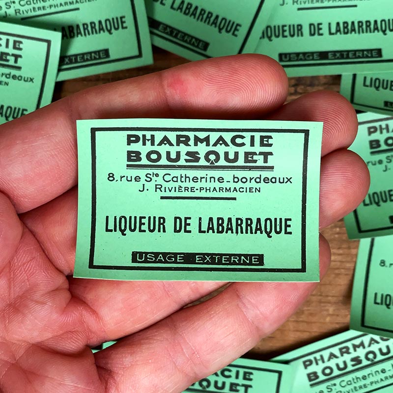étiquette ancienne de pharmacie bousquet bordeaux vintage 1930 liqueur de labarraque