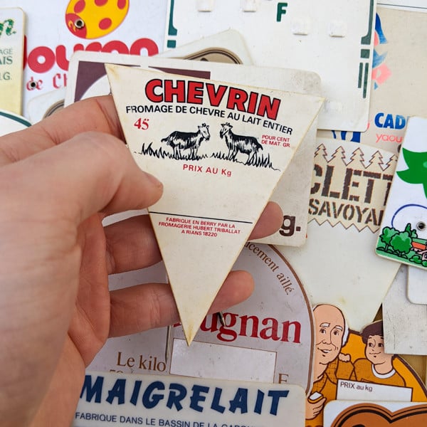 ancien vintage pique prix étiquette commerce boucherie fromagerie épicerie alimentaire plastique bois 1950