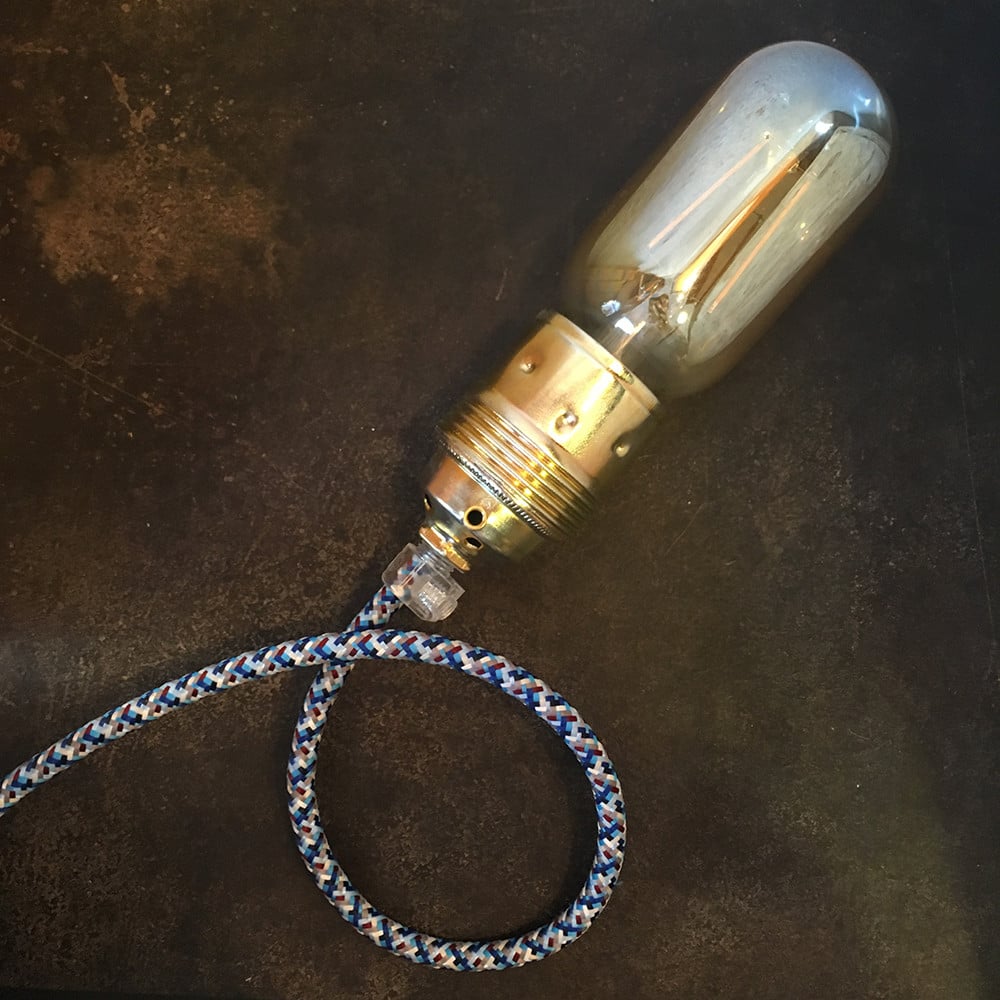 cable electrique couleur fil textile vintage tissu pixel bleu chine rond coloré lampe luminaire