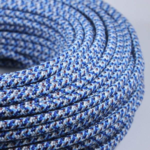 cable electrique couleur fil textile vintage tissu pixel bleu chine rond coloré lampe luminaire