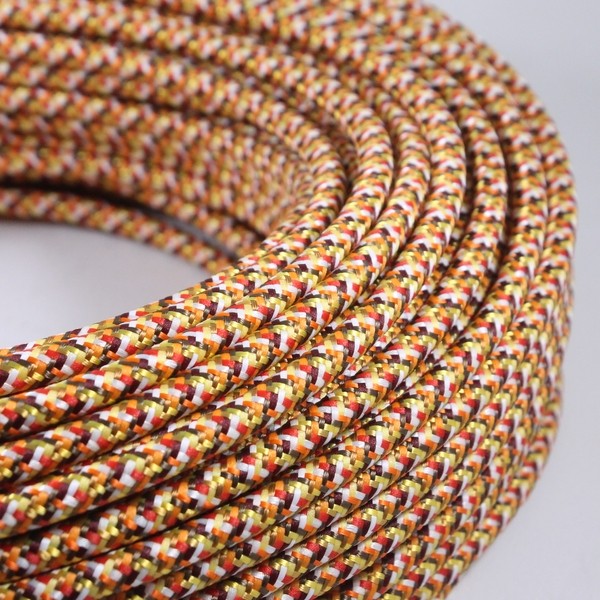 cable electrique couleur fil textile vintage tissu pixel orange rond coloré luminaire lampe