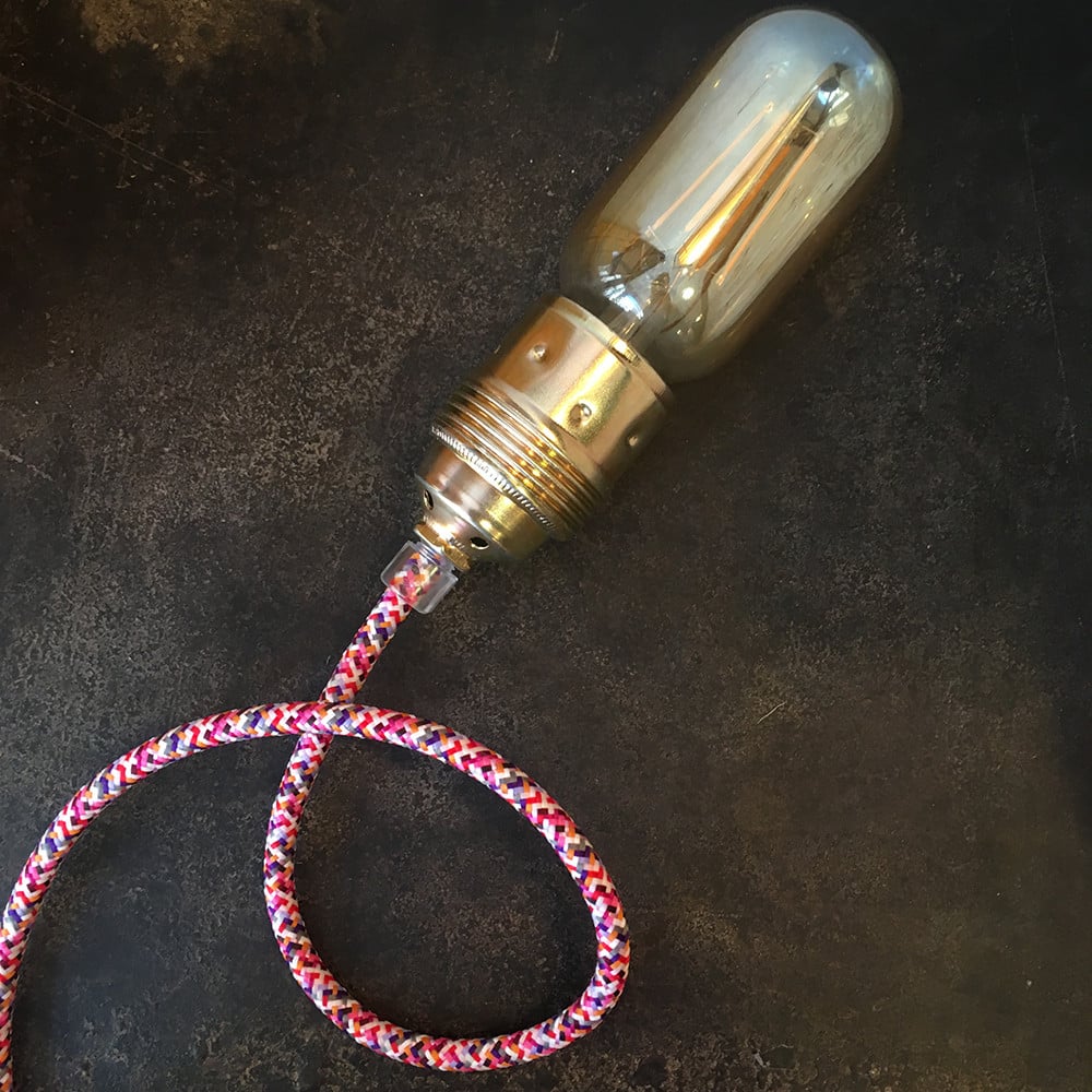 cable electrique couleur fil textile vintage tissu pixel rose rond coloré lampe luminaire