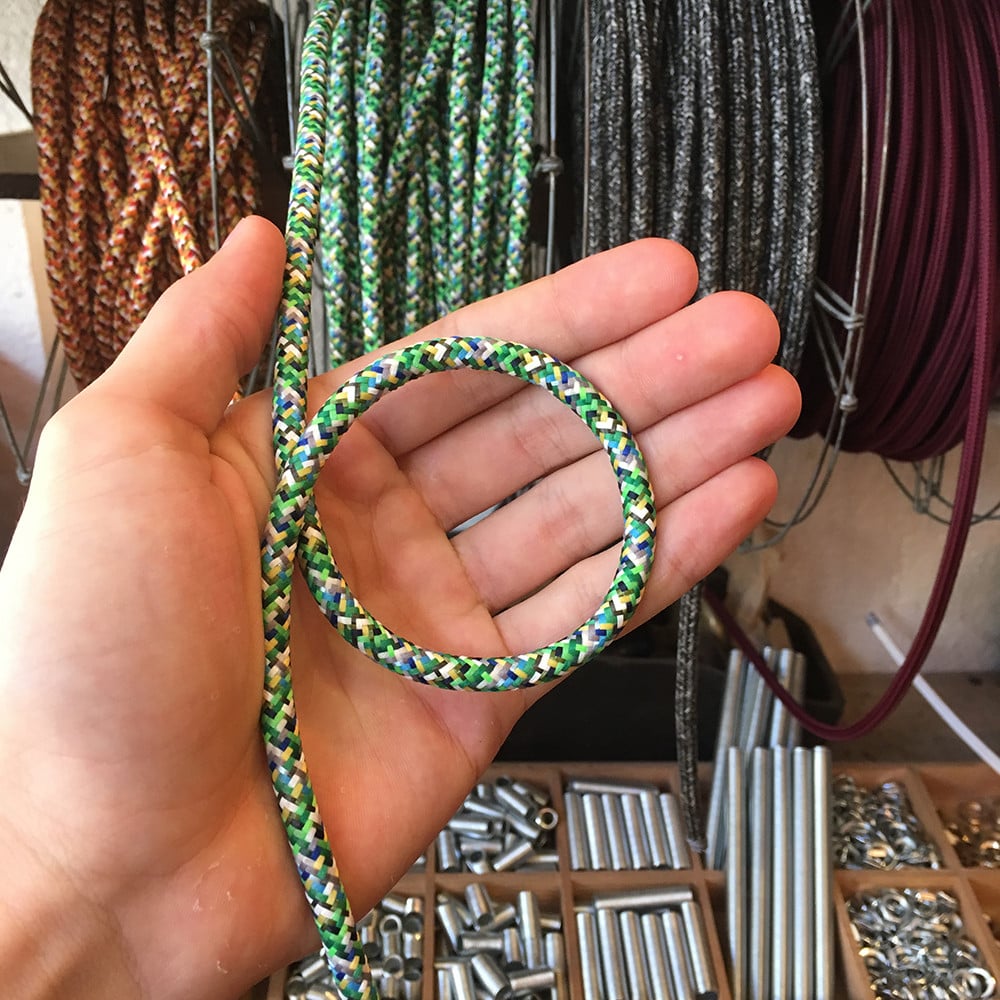 cable electrique couleur fil textile vintage tissu pixel vert chine rond coloré lampe luminaire