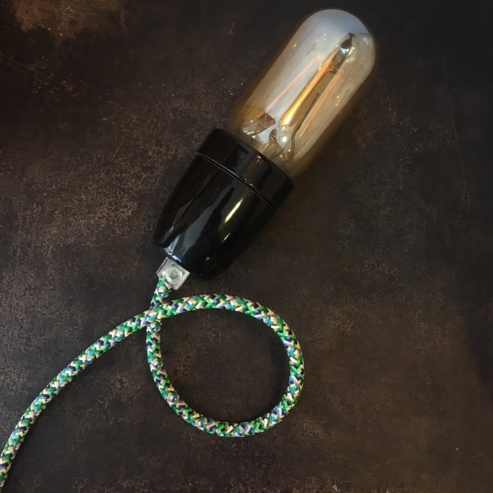 cable electrique couleur fil textile vintage tissu pixel vert chine rond coloré lampe luminaire