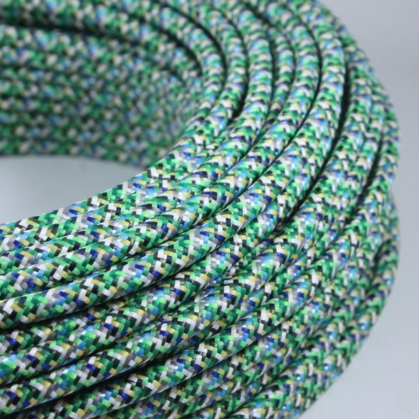 cable electrique couleur fil textile vintage tissu pixel vert chine rond coloré lampe luminaire