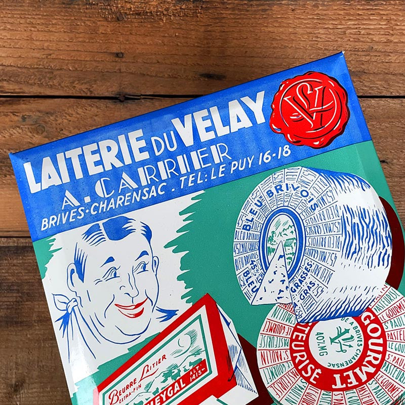 plaque carton publicitaire glacoide 1950 1960 laiterie du velay carrier lait