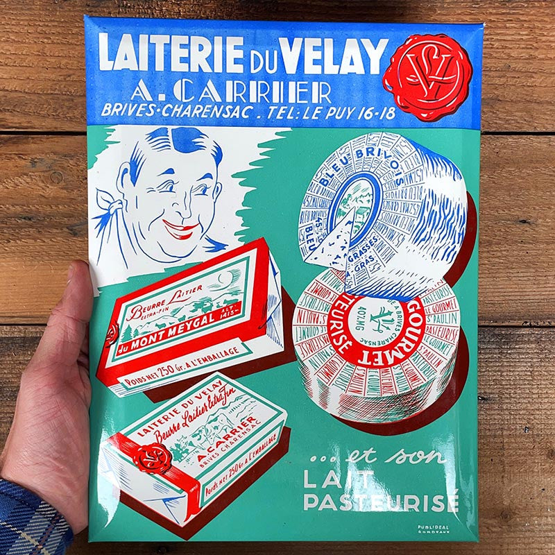 plaque carton publicitaire glacoide 1950 1960 laiterie du velay carrier lait