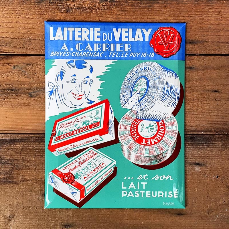 plaque carton publicitaire glacoide 1950 1960 laiterie du velay carrier lait