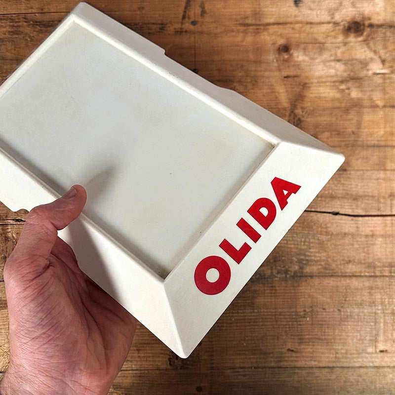 présentoir support publicitaire boucherie charcuterie olida saucisson plastique 1970 1980