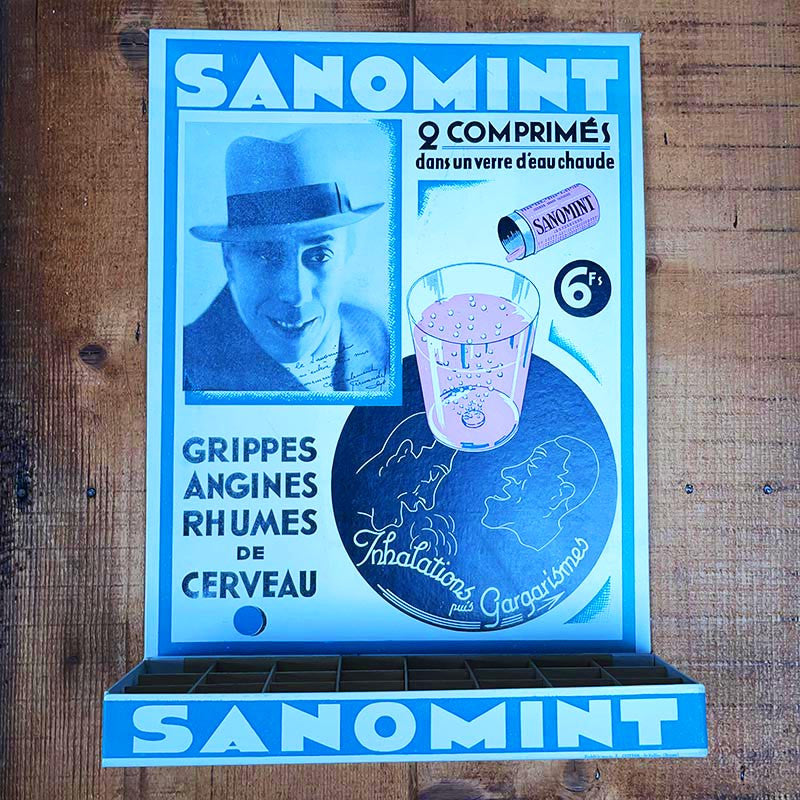 présentoir cartonné carton publicitaire sanomint fernandel 1940 1950 pharmacie ancienne