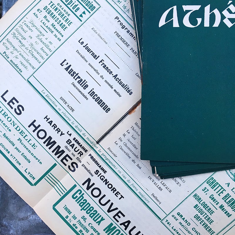 Programme de Cinema Theatre Ancien Lyon Vintage Athénée Vert 1936 1937