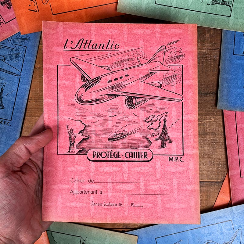 protège cahier ancien illustré couleur l'atlantic aviation avion coloré 1950 1960