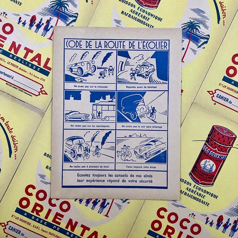protège cahier ancien coco oriental boisson sucrée poudre coco boer pouzin soda 1950 1960