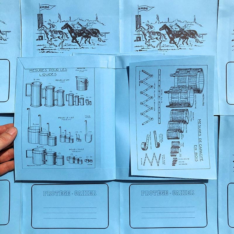 protège cahier papier erbé cheval chevaux bleu ancien vintage 1960 1970 école