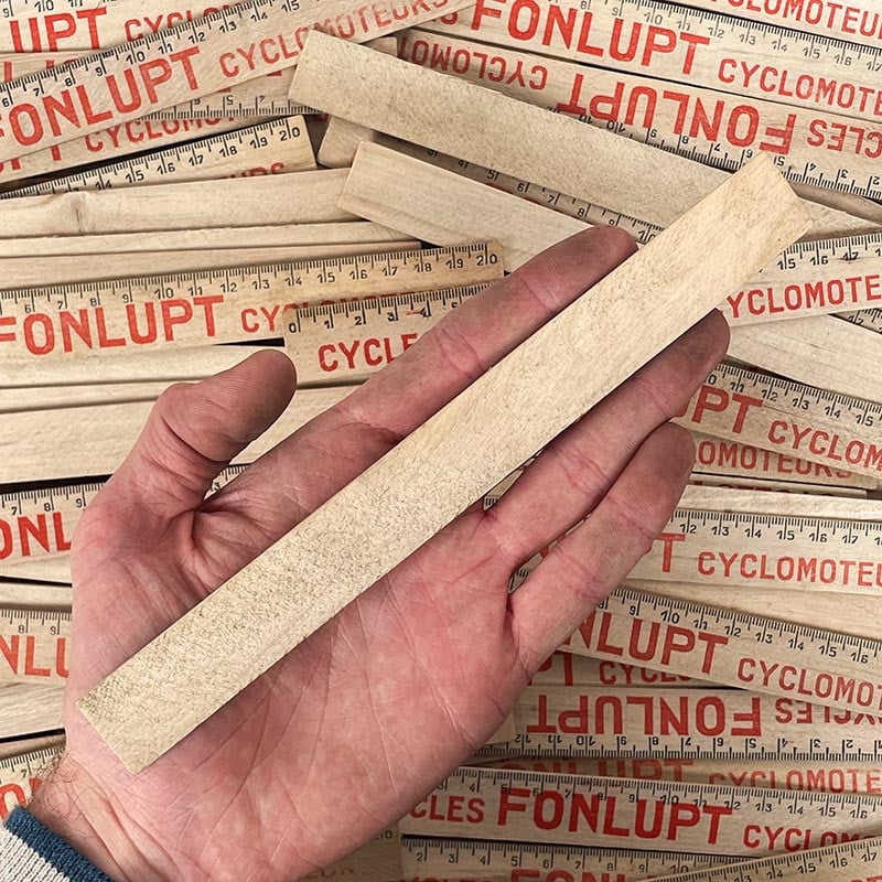 règle en bois publicitaire vélo cyclomoteur moto fonlupt ancienne vintage 1950 1960 garage atelier école